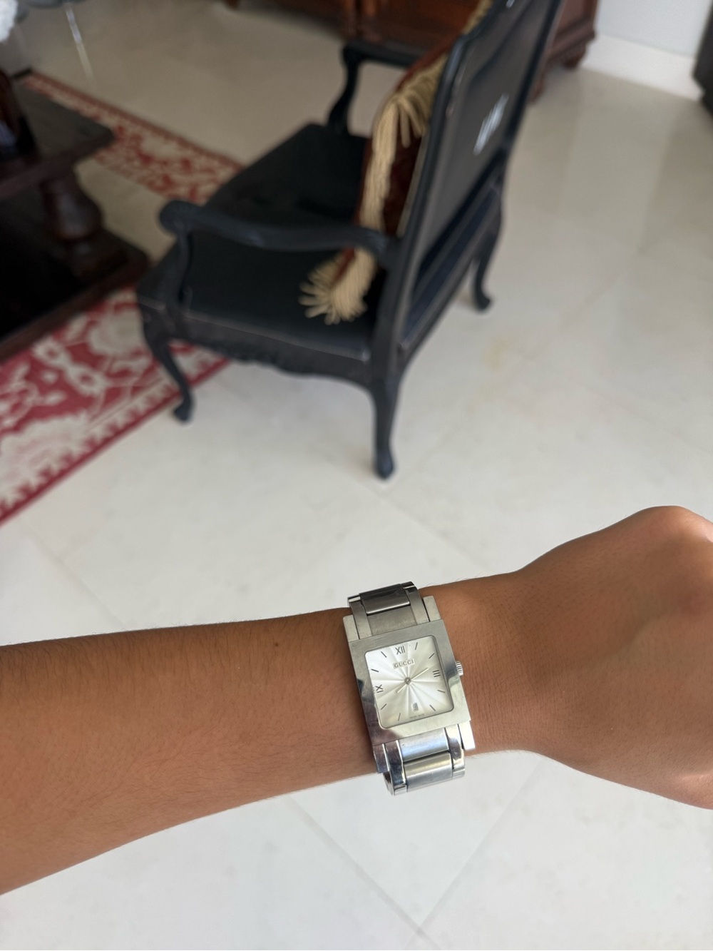 Men's Gucci Silver Stainless Steel Square Dial Bracelet Watch